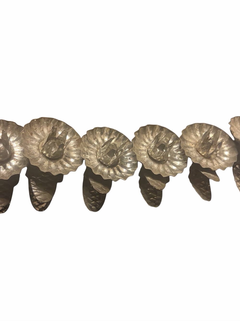 (6) Vtg Silver-Tone German pine cone clip-on candle holders for Christmas trees